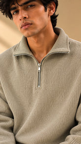 Sand Ribbed Quarter-Zip
