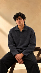 Midnight Blue Ribbed Quarter-Zip