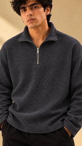Midnight Blue Ribbed Quarter-Zip