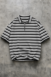NOIR STRIPE OVERSIZED POLO T-SHIRT