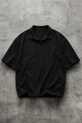 MIDNIGHT BLACK JOHNNY COLLAR POLO T-SHIRT
