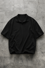 MIDNIGHT BLACK JOHNNY COLLAR POLO T-SHIRT