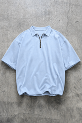 SKYLINE BLUE OVERSIZED POLO T-SHIRT
