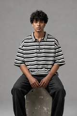 NOIR STRIPE OVERSIZED POLO T-SHIRT