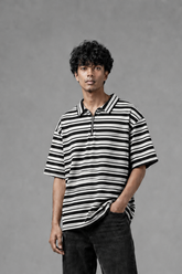 NOIR STRIPE OVERSIZED POLO T-SHIRT