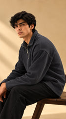 Midnight Blue Ribbed Quarter-Zip