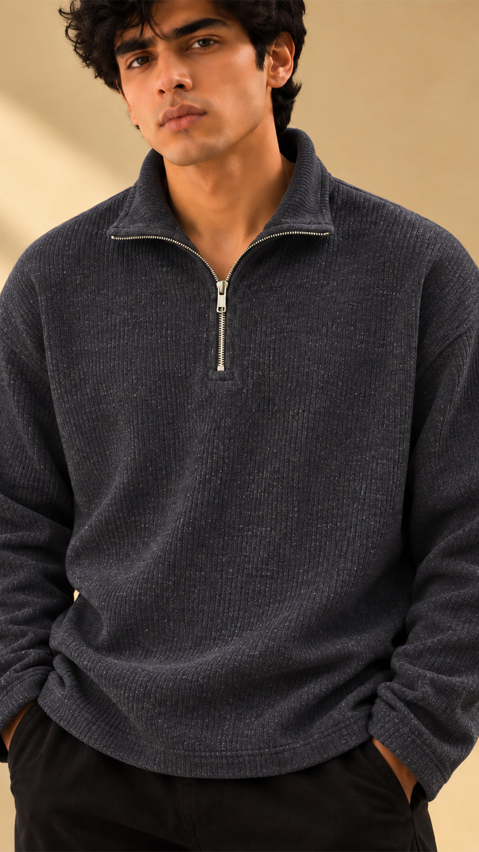 Midnight Blue Ribbed Quarter-Zip