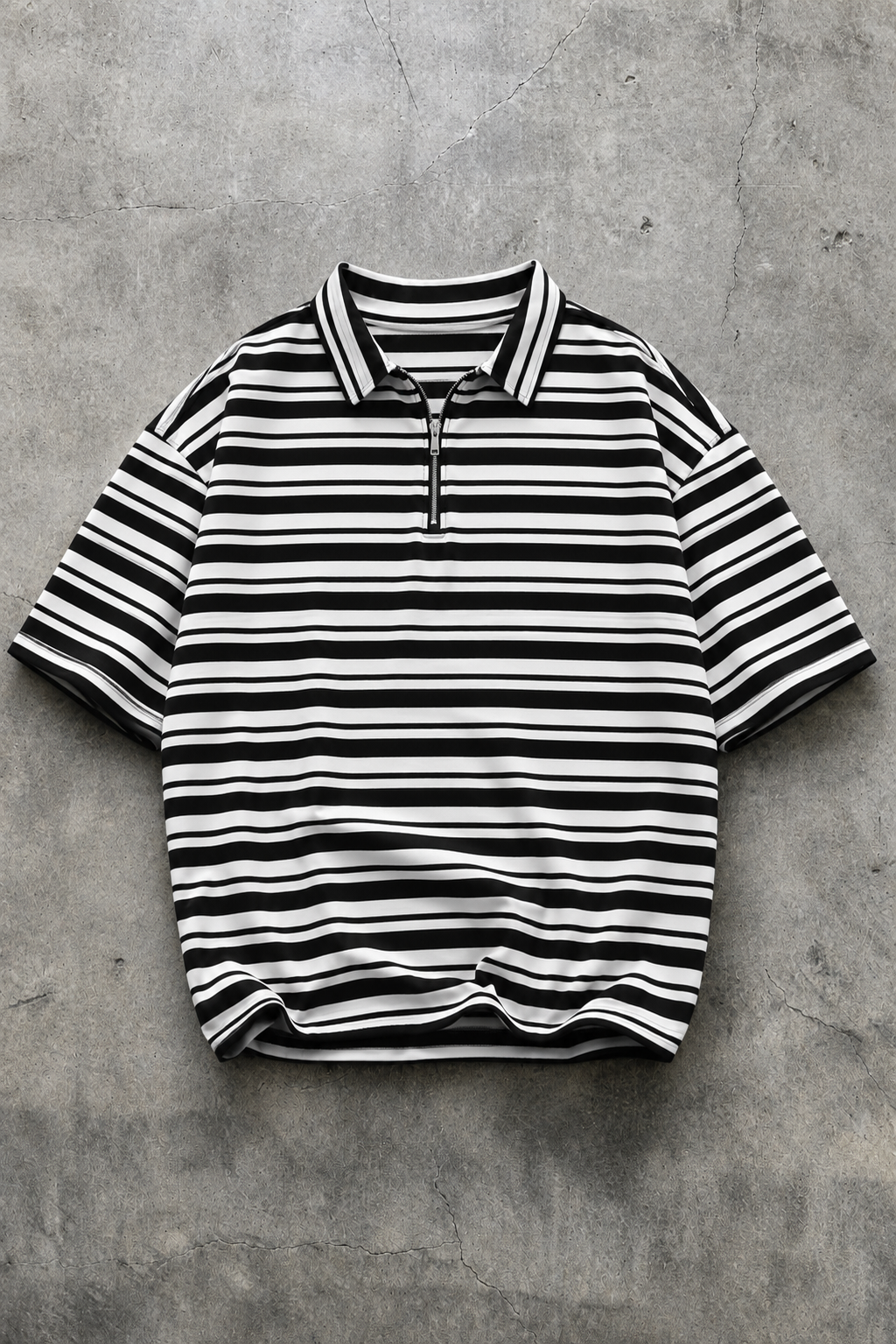 NOIR STRIPE OVERSIZED POLO T-SHIRT