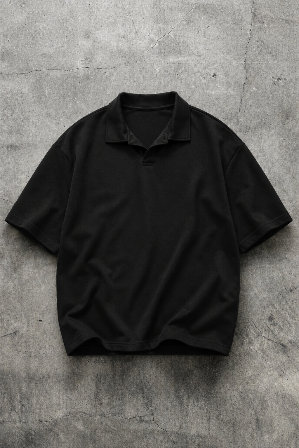 MIDNIGHT BLACK JOHNNY COLLAR POLO T-SHIRT
