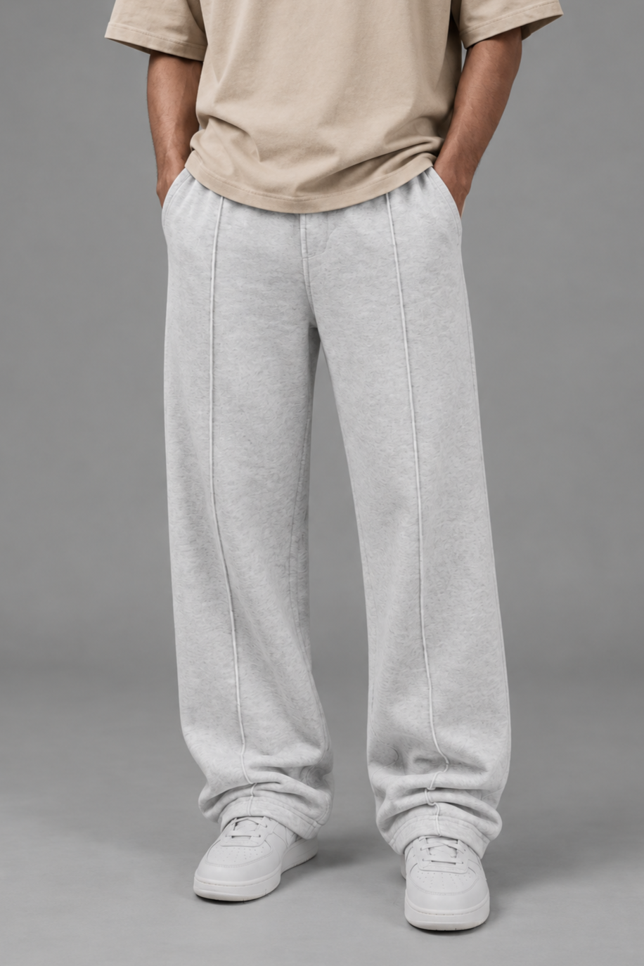 WHITE GRAY BAGGY TROUSER