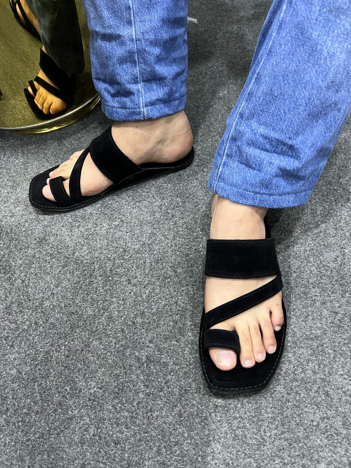 Gulistan Black Velvet Kolapuri Chappal - Men
