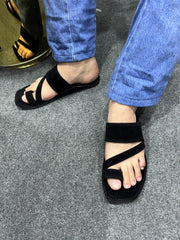 Gulistan Black Velvet Kolapuri Chappal - Men