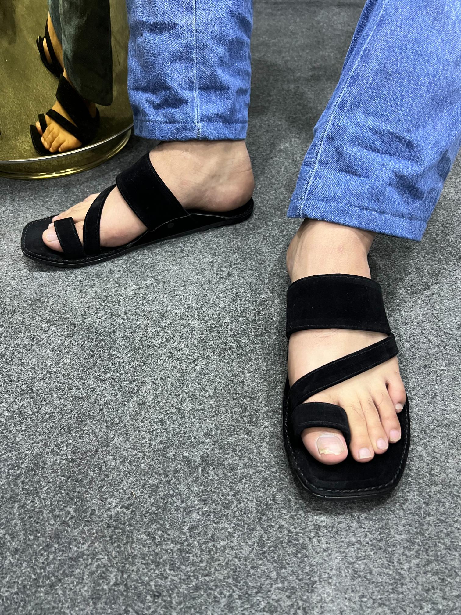 Gulistan Black Velvet Kolapuri Chappal - Men