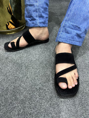 Gulistan Black Velvet Kolapuri Chappal - Men