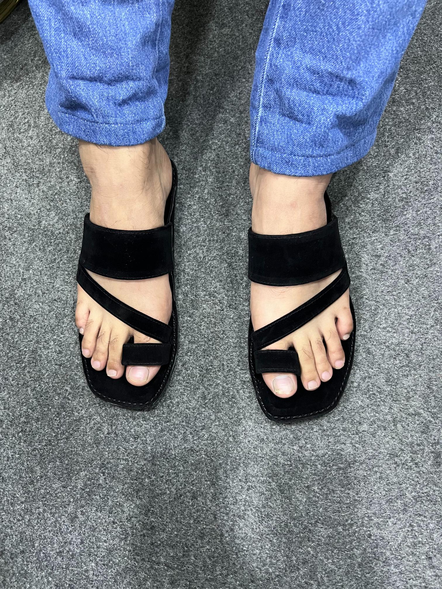 Gulistan Black Velvet Kolapuri Chappal - Men