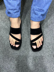 Gulistan Black Velvet Kolapuri Chappal - Men