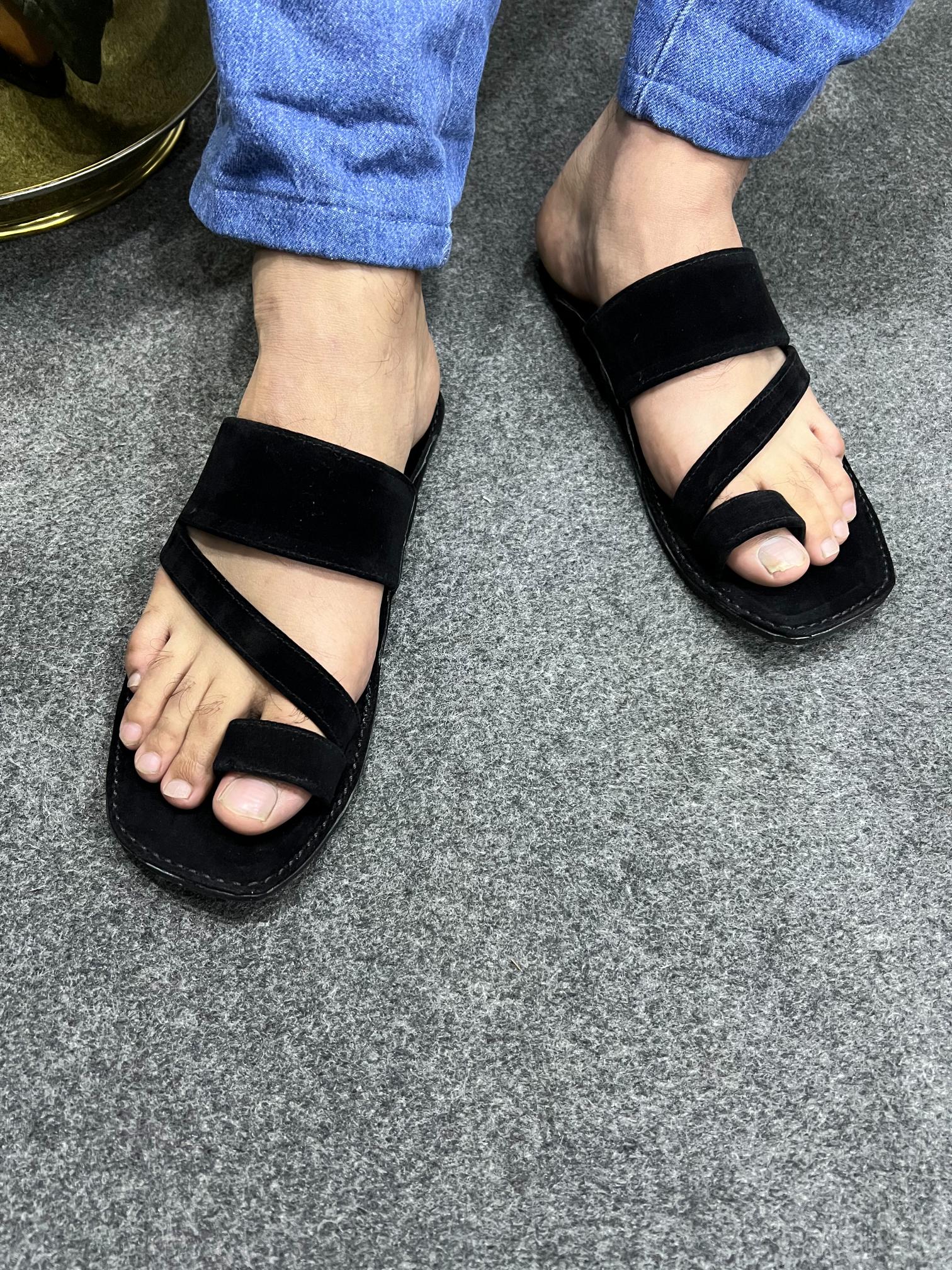 Gulistan Black Velvet Kolapuri Chappal - Men