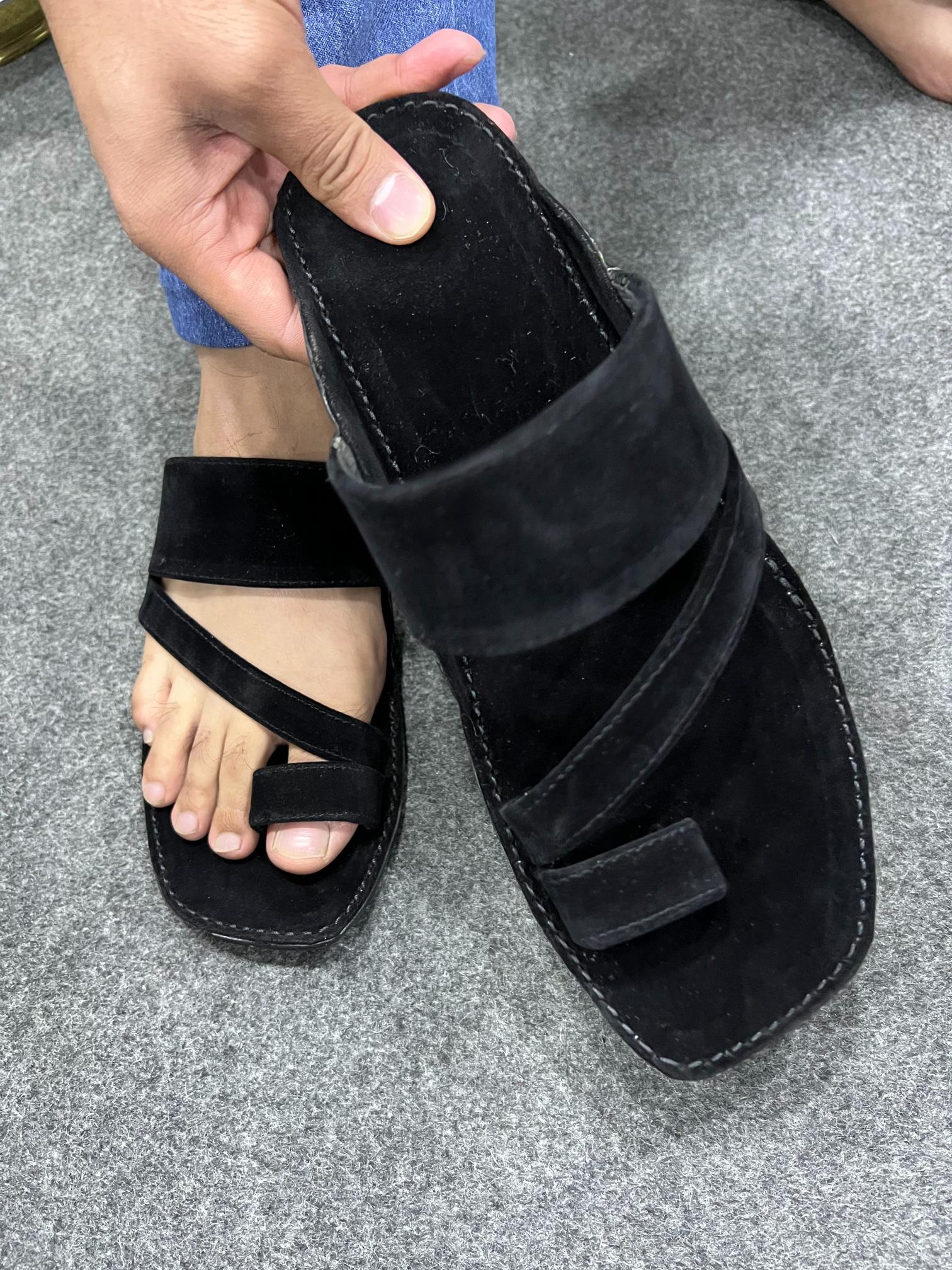 Gulistan Black Velvet Kolapuri Chappal - Men
