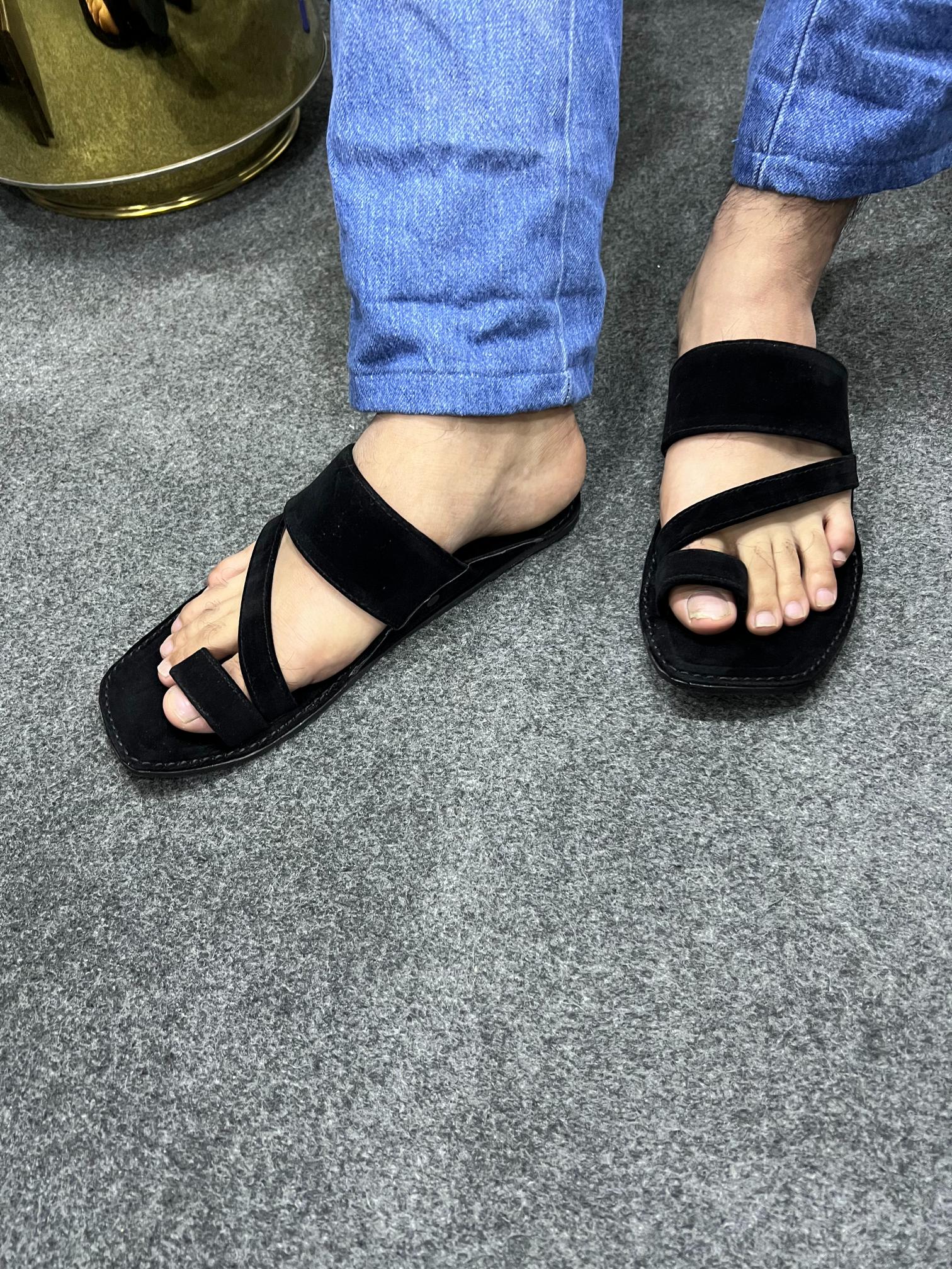 Gulistan Black Velvet Kolapuri Chappal - Men