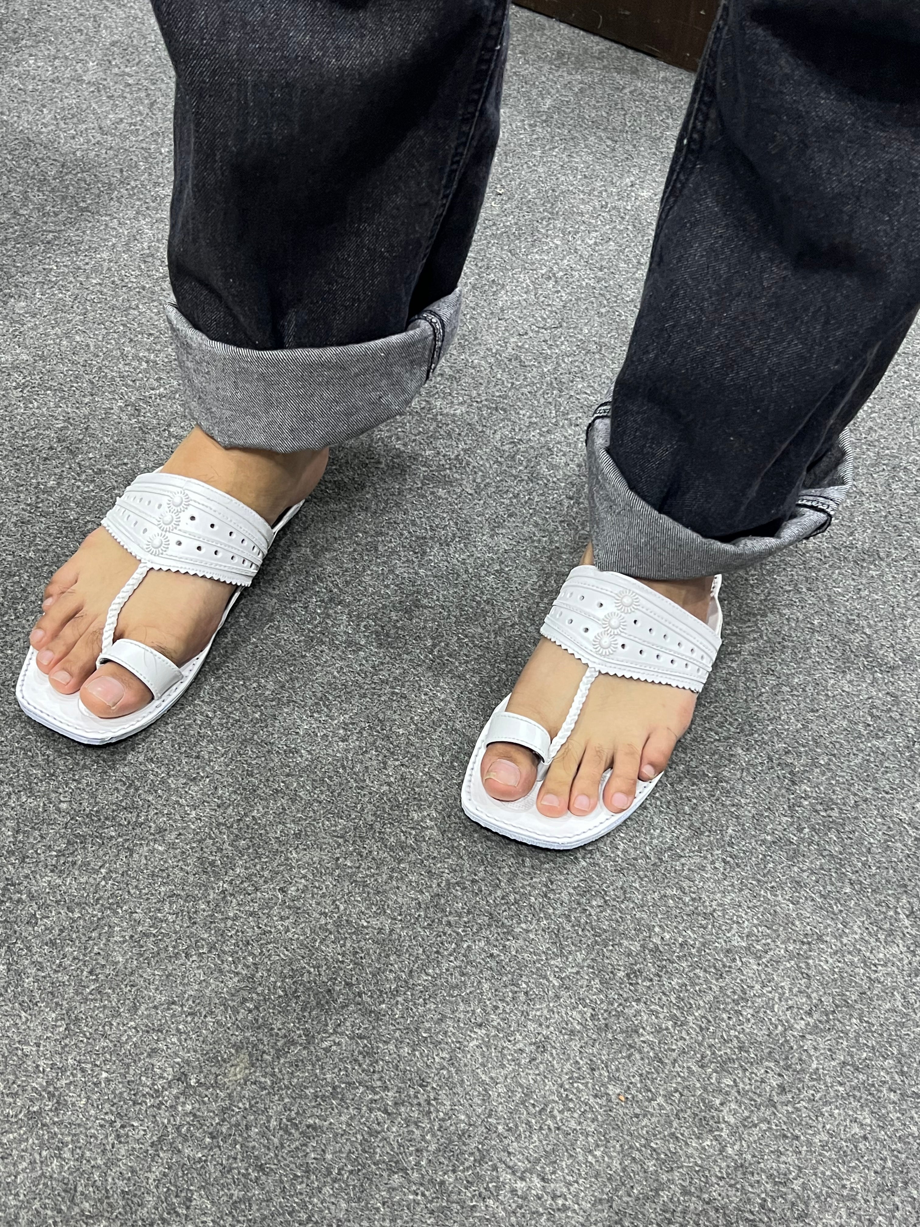 White Kolapuri Chappal