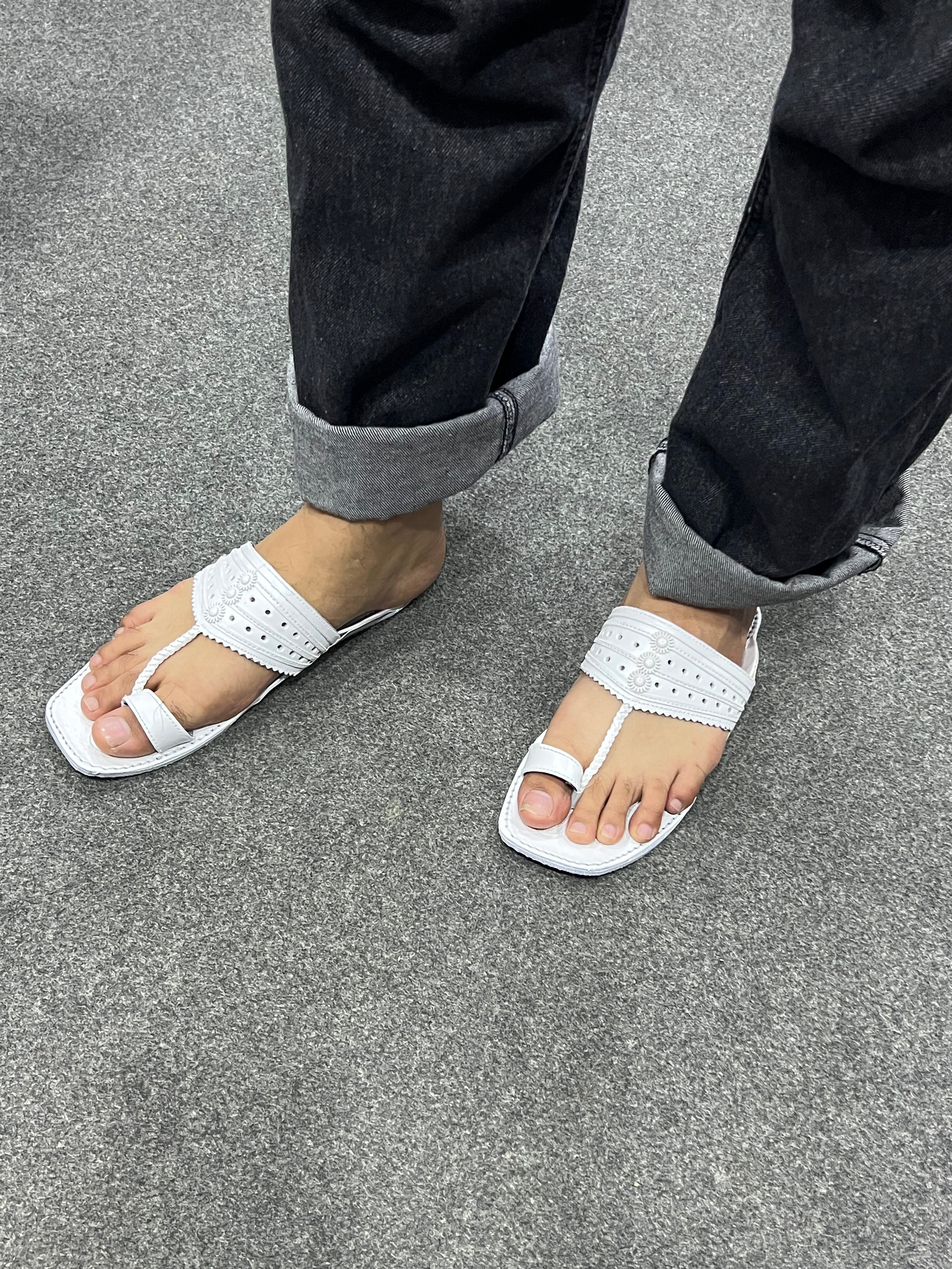 White Kolapuri Chappal