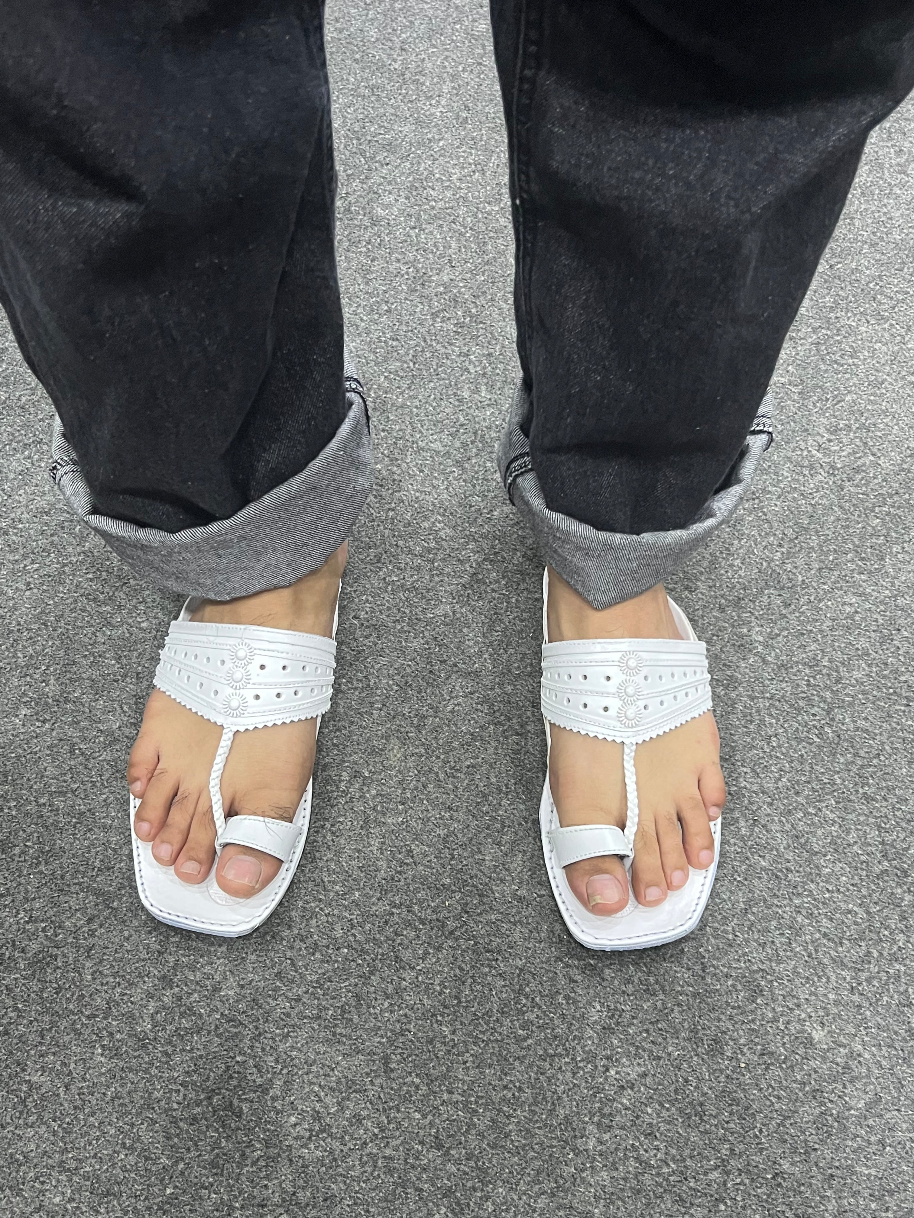 White Kolapuri Chappal