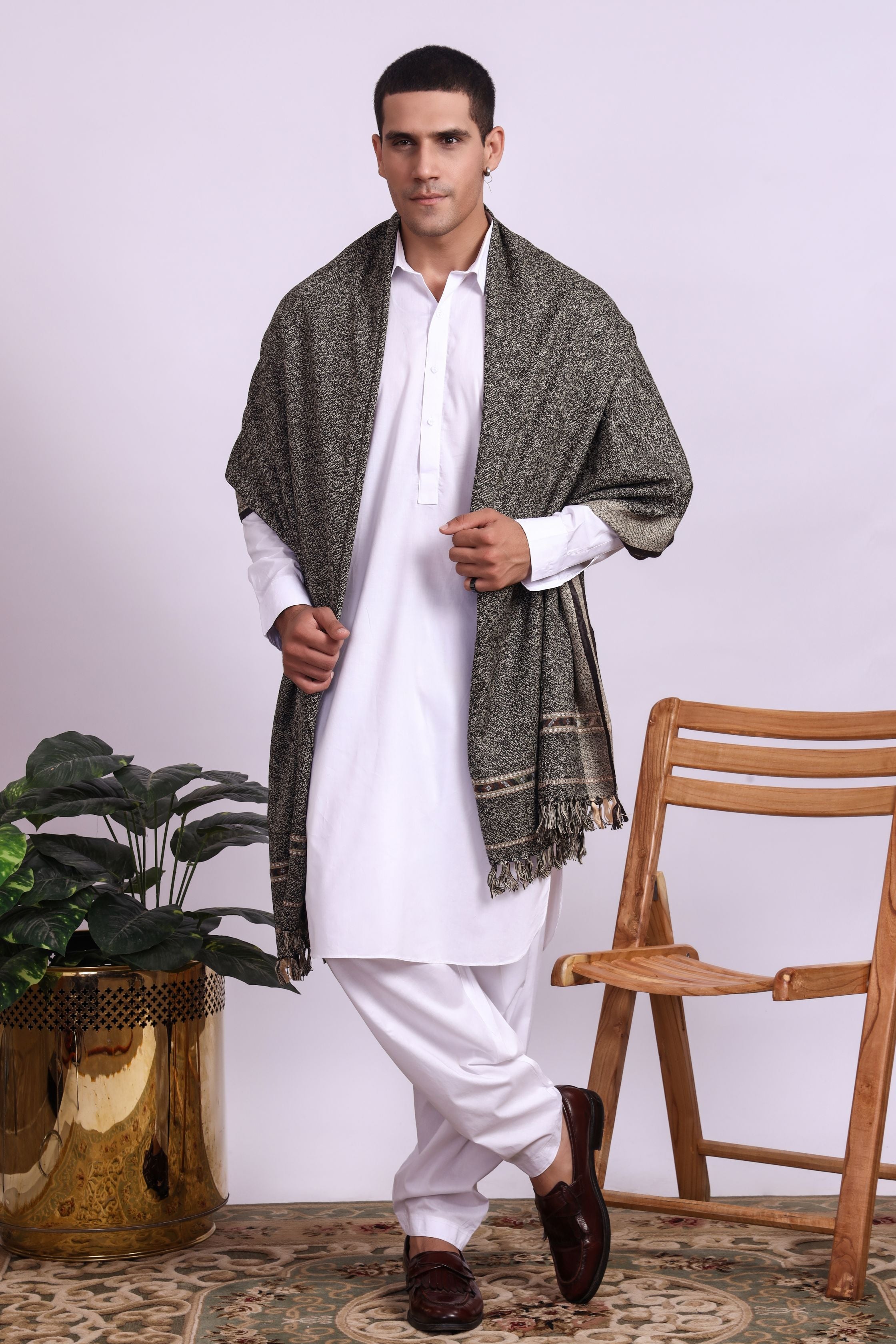 Gulzar Green Textured Men Shawl