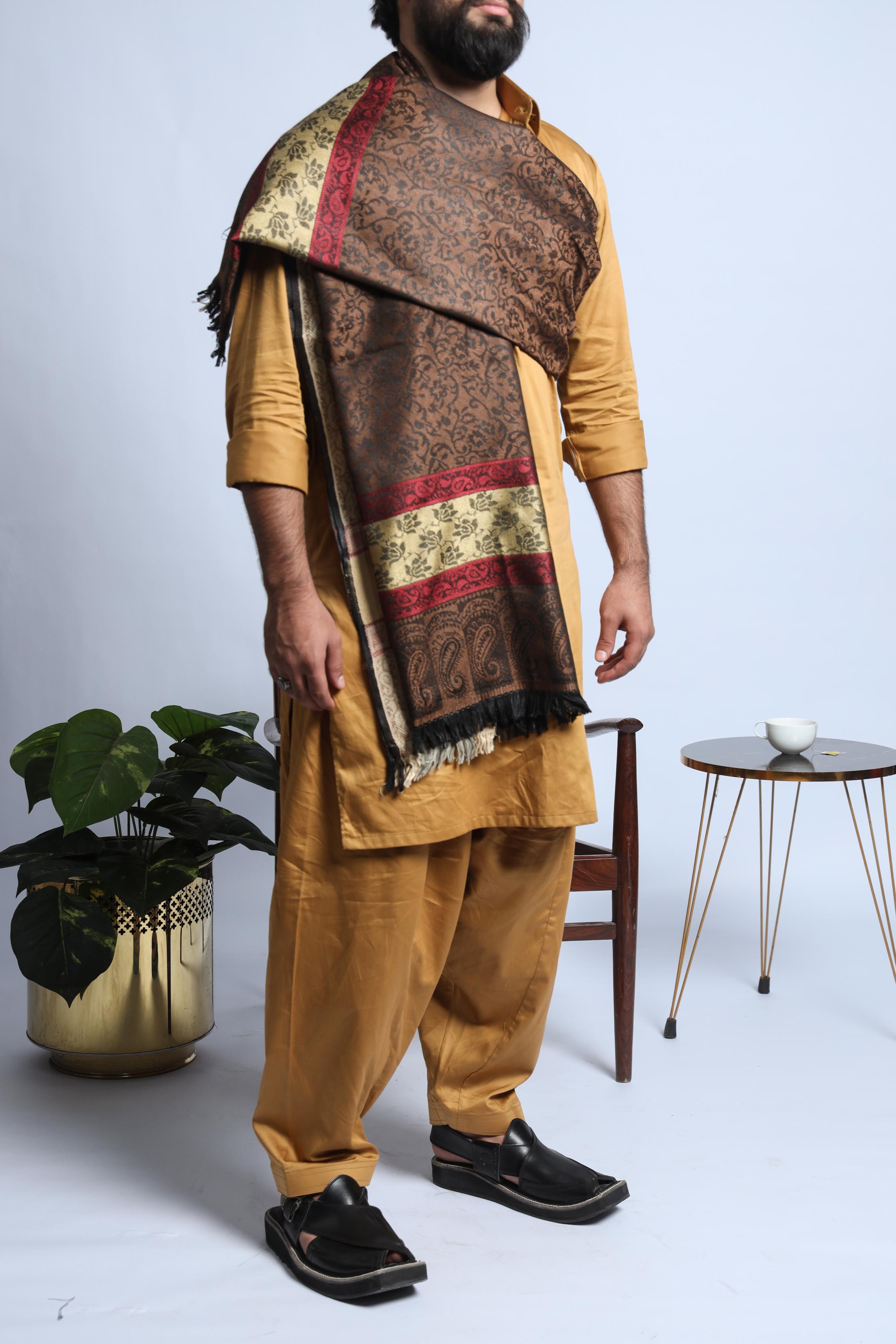 Gulshan Brown & Red Unisex Shawl